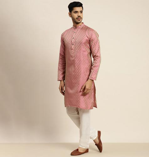 Men Pink Ethnic Motifs Kurta with Pyjamas & Nehru Jacket